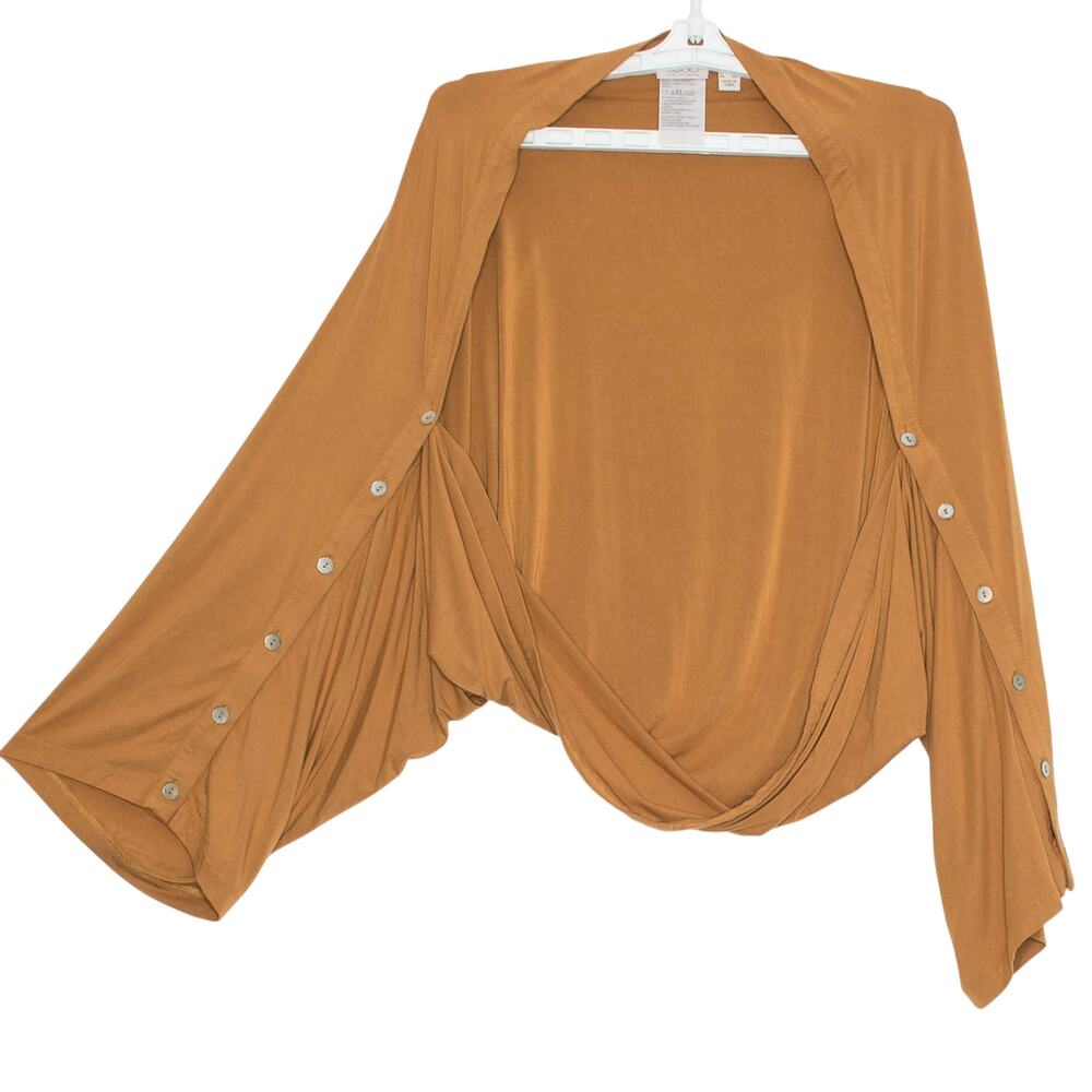 LOGO Lori Goldstein Shrug Boho Lagenlook Open Front Button Sleeve Flowy XL/1X